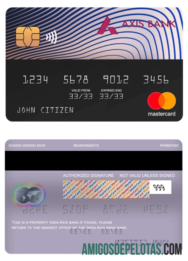 Índia Axis Bank Mastercard amostra